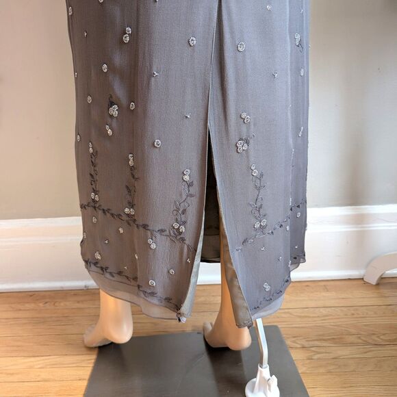 Vintage Y2K Phoebe Maxi Dress Gray Beaded Fairycore Regency Prom Size 10P - Picture 9 of 14
